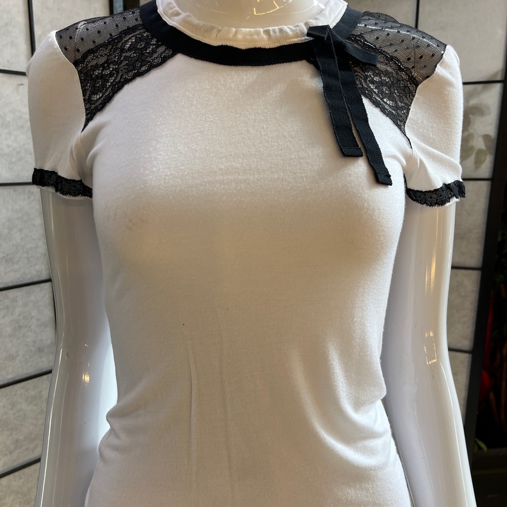 RED Valentino White and Black Lace Blouse